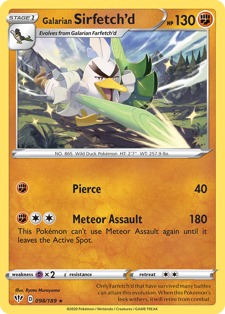 Galarian Sirfetch'd (098/189) (Cracked Ice holo) (Theme Deck Exclusive) [Sword & Shield: Darkness Ablaze] | Infinity Cards & Collectibles