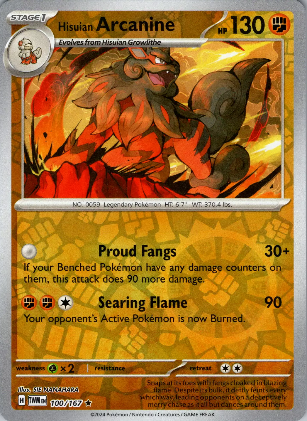 Hisuian Arcanine (100/167) [Scarlet & Violet: Twilight Masquerade] | Infinity Cards & Collectibles