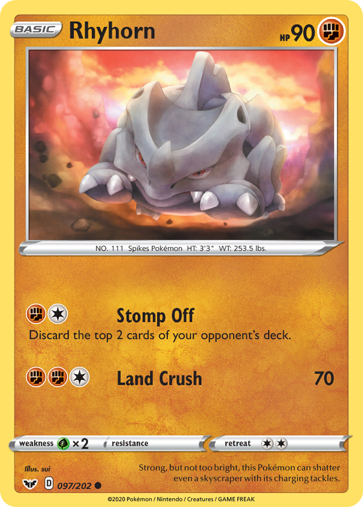 Rhyhorn (097/202) [Sword & Shield: Base Set] | Infinity Cards & Collectibles