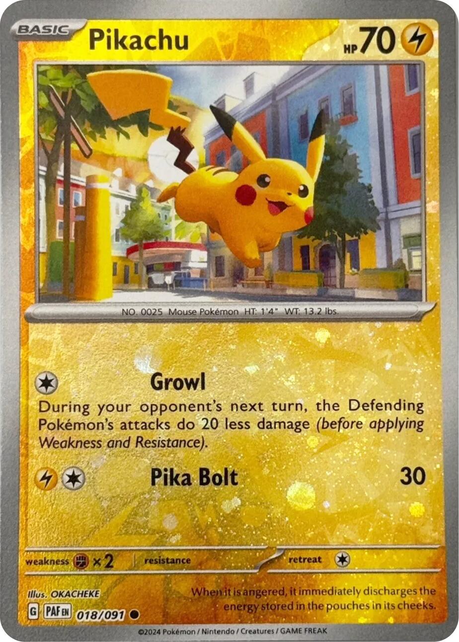 Pikachu (018/091) (Reverse Cosmos Holo) [Scarlet & Violet: Paldean Fates] | Infinity Cards & Collectibles
