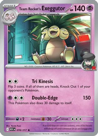 Team Rocket's  exeggutor 078  - Reverse Holofoil ME Ascended Heroes - Rare