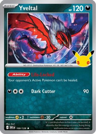 Yveltal 100/128/128  - Holofoil ME 30th Celebration - Rare