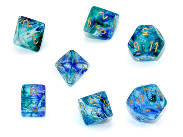 Chessex Dice Set - 7 Piece Nebula - Oceanic/Gold Luminary
