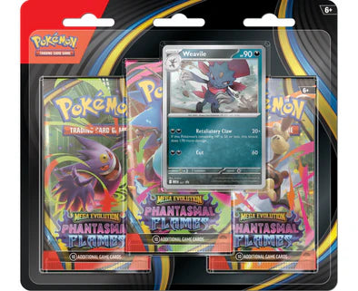 Pokemon - Mega Evolution - Phantasmal Flames - 3 Pack Blister - Weavile | Infinity Cards & Collectibles