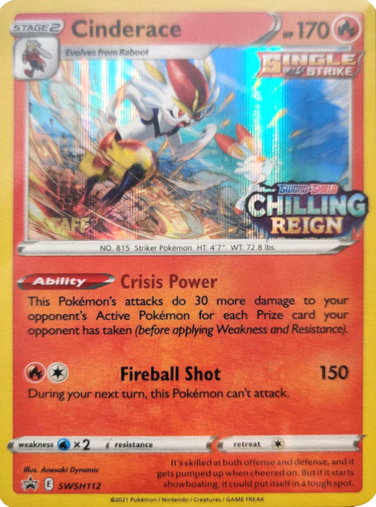 Cinderace (SWSH112) (Staff Prerelease Promo) [Sword & Shield: Black Star Promos] | Infinity Cards & Collectibles