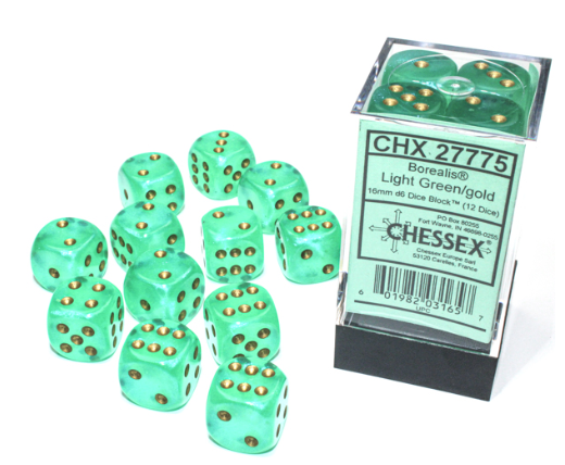 Chessex Dice Set - Light Green/Gold - 16mm