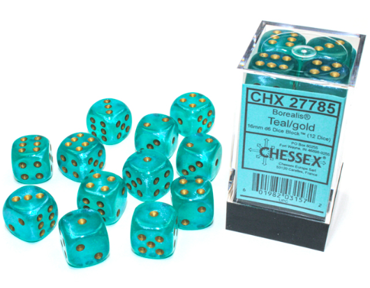 Chessex Dice Set - Teal/Gold - 16mm
