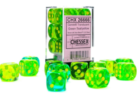 Chessex Dice Set - Green/Teal/Yellow - 16mm