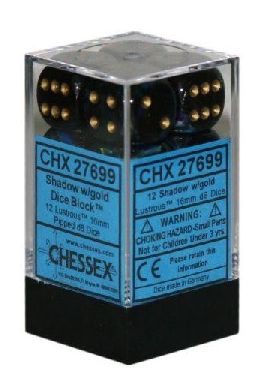 Chessex Dice Set - Shadow/Gold - 16mm